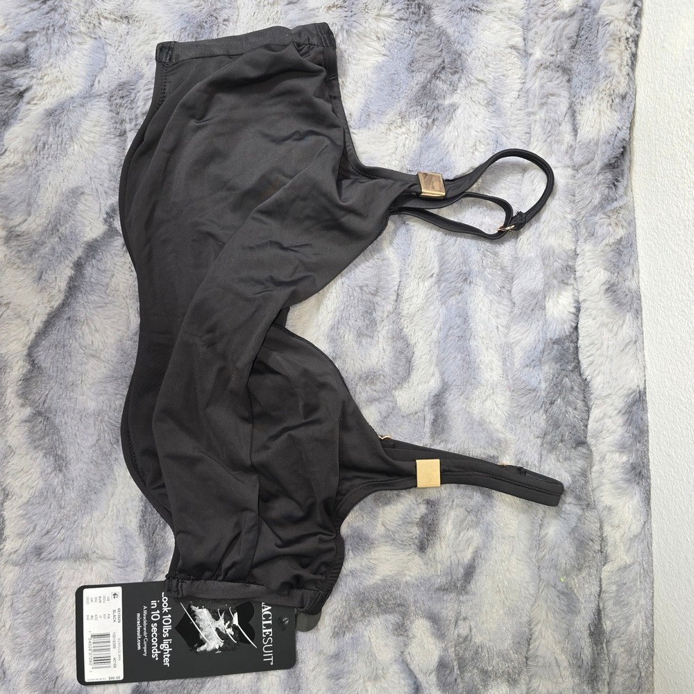 NWT Miraclesuit Women Black Surplice Underwire Bikini Top Gold Hardware‎ 38DD